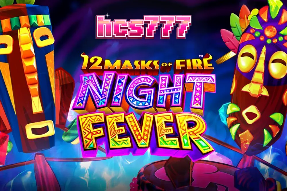 Tampilan visual slot 12 Masks of Fire: Night Fever dengan tema pesta drum neon