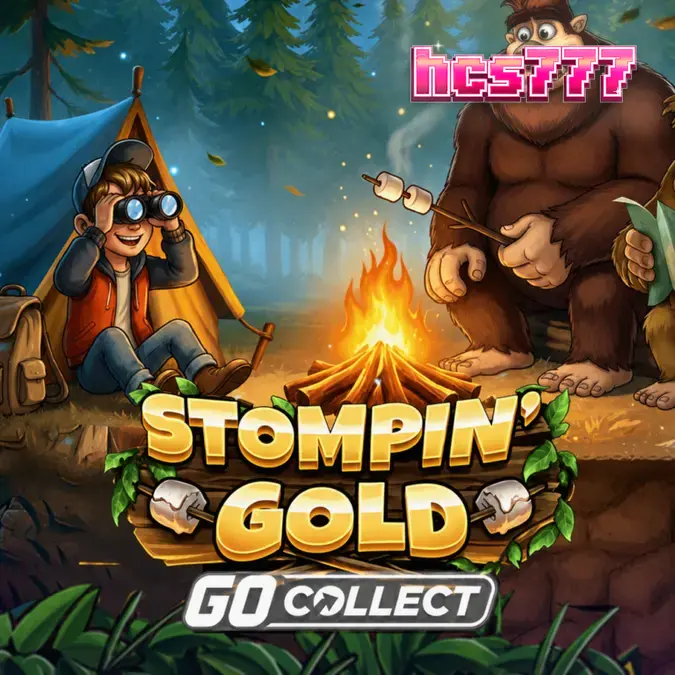 Pemandangan hutan dan karakter Bigfoot dalam slot Stompin Gold